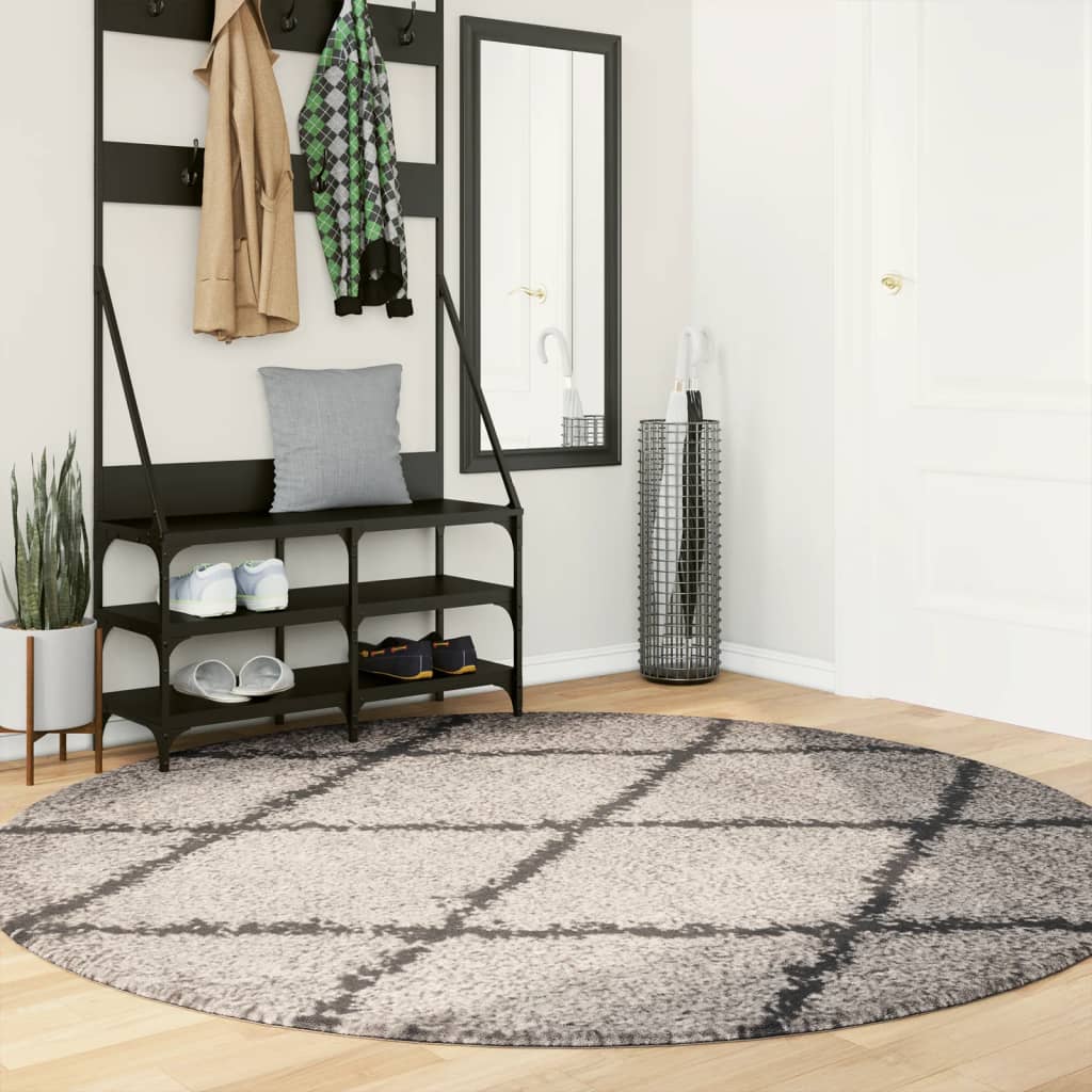 Vloerkleed Shaggy Hoogpolig Modern Ø 200 Cm Beige En Antraciet ? 200 cm