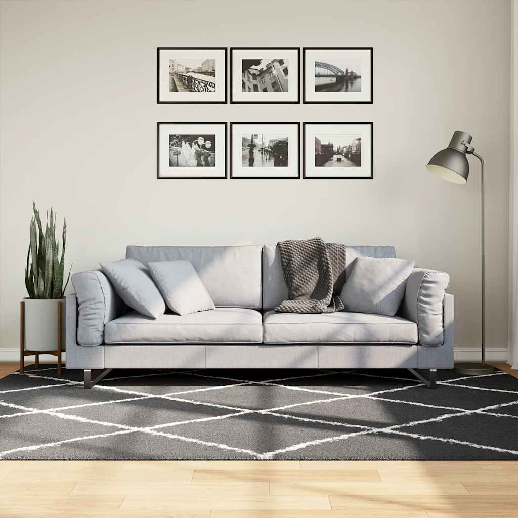 Vloerkleed shaggy hoogpolig modern 160x230 cm zwart en crème