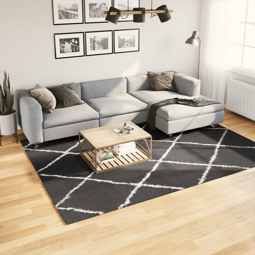 Vloerkleed Shaggy Hoogpolig Modern Zwart En Crème 200 x 280 cm