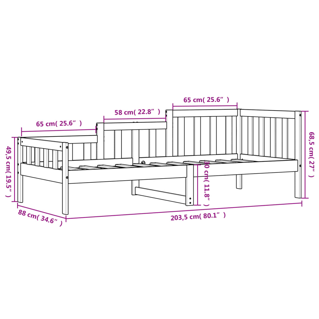 Slaapbank 80X200 Cm Massief Grenenhout Wit 80 x 200 cm