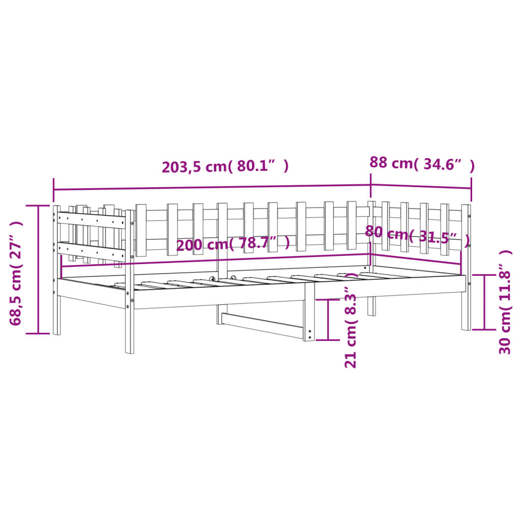 Slaapbank 80X200 Cm Massief Grenenhout Wit 80 x 200 cm