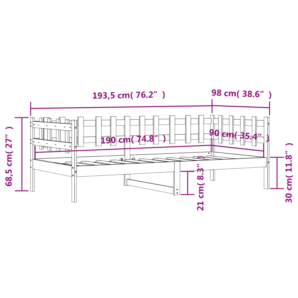 Slaapbank 90X190 Cm Massief Grenenhout Zwart 90 x 190 cm