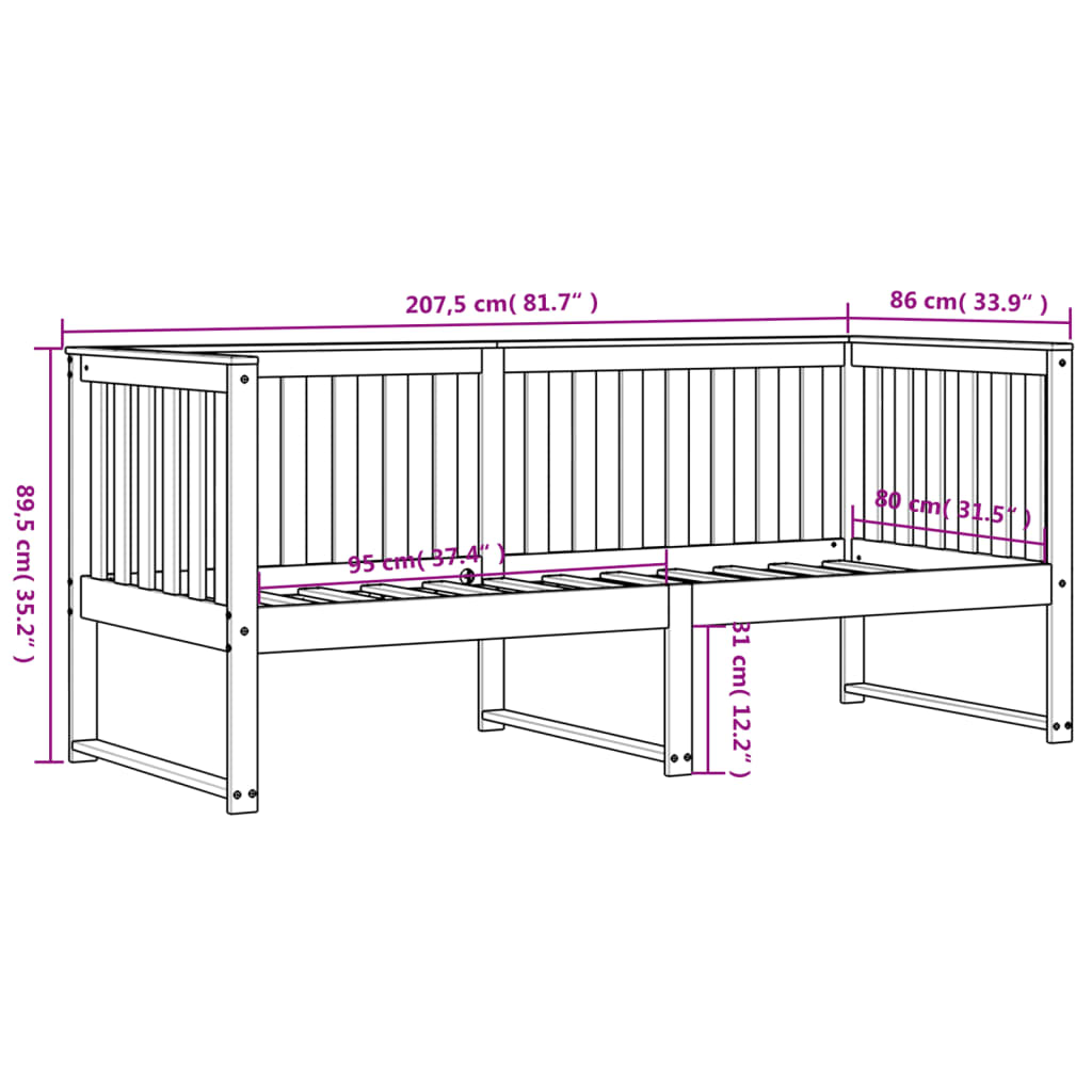 Slaapbank 80X200 Cm Massief Grenenhout Wit 80 x 200 cm