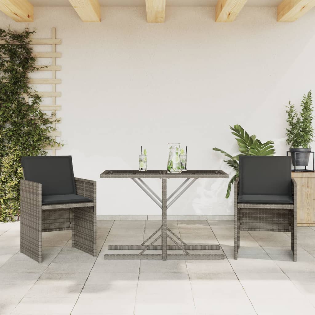 3-Delige Bistroset Met Kussens Poly Rattan Grijs