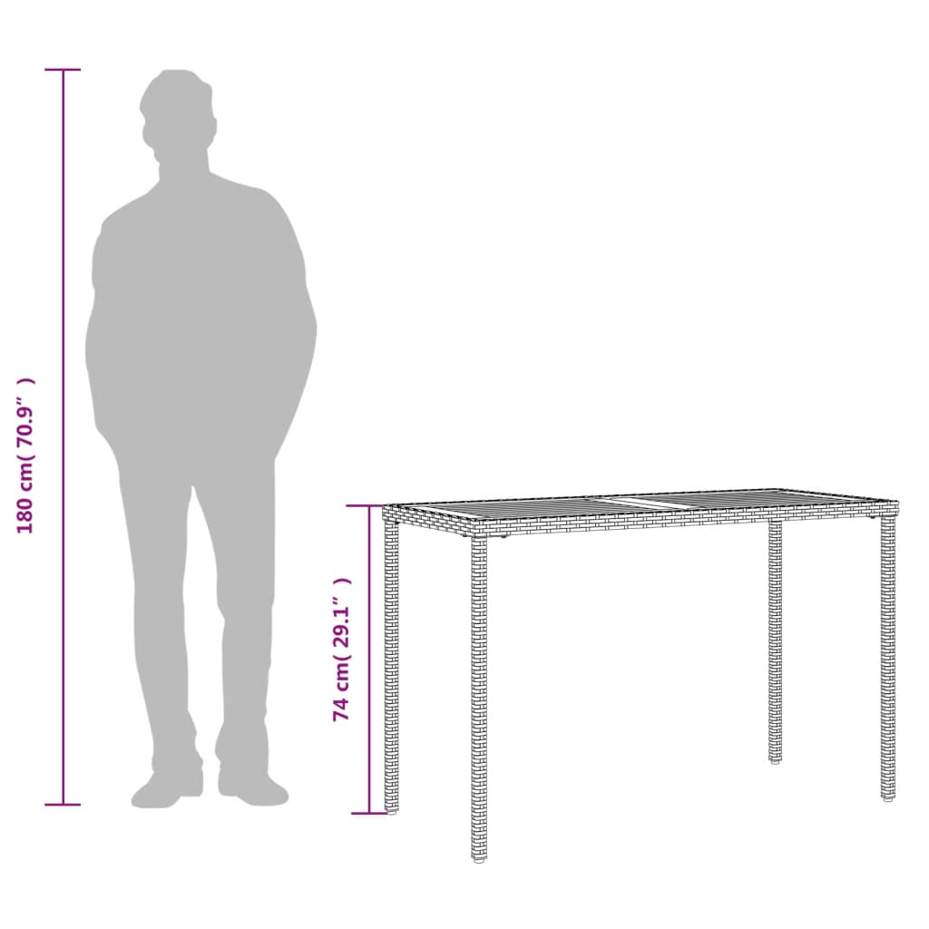 Tuintafel met acaciahouten blad 115x54x74 cm poly rattan zwart