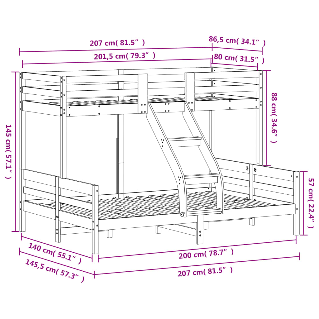 Stapelbed massief grenenhout wit 80x200/140x200 cm