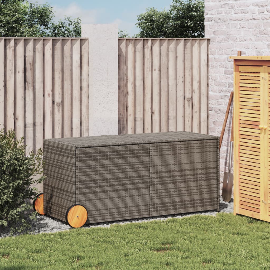 Tuinbox met wielen 283 L poly rattan grijs