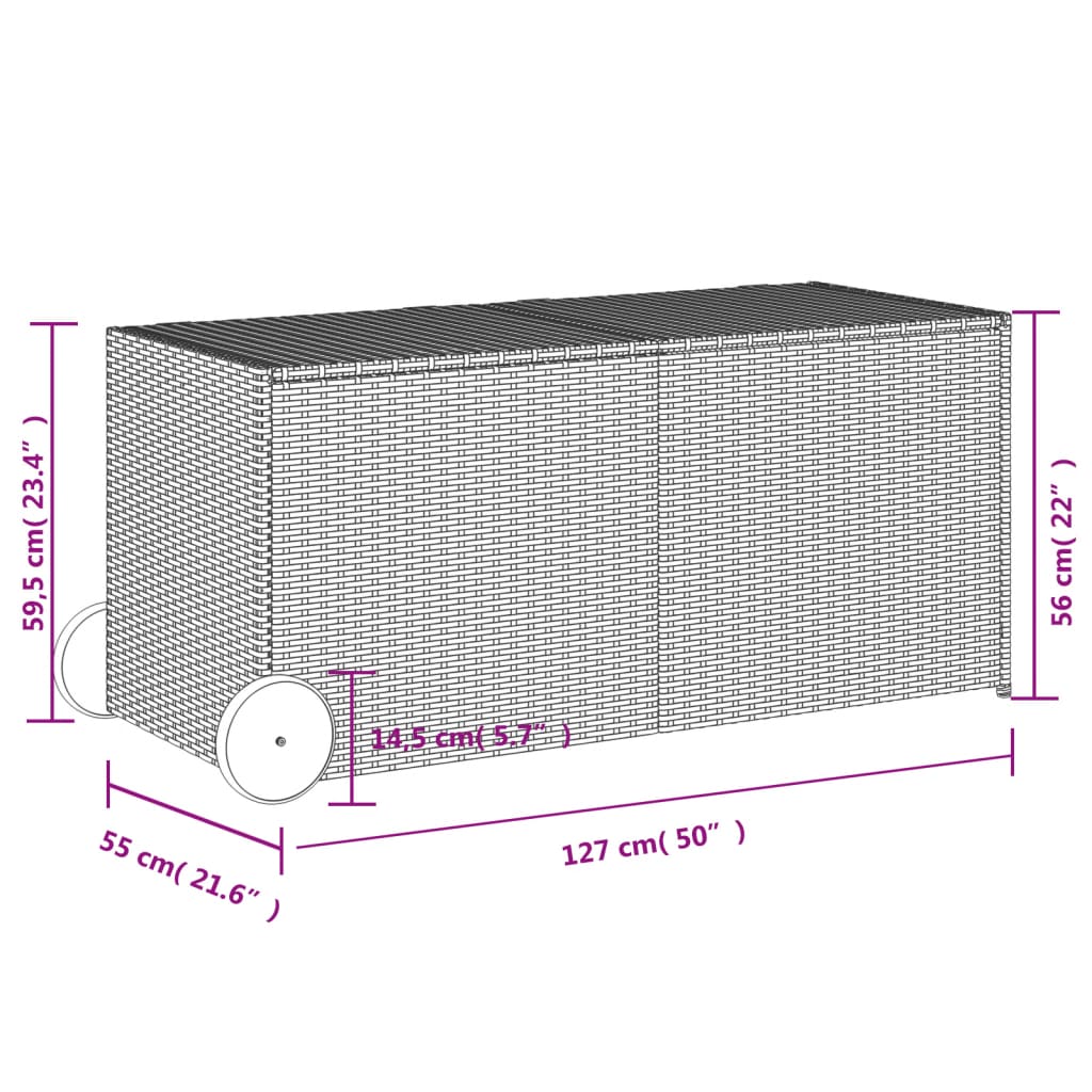 Tuinbox met wielen 283 L poly rattan grijs