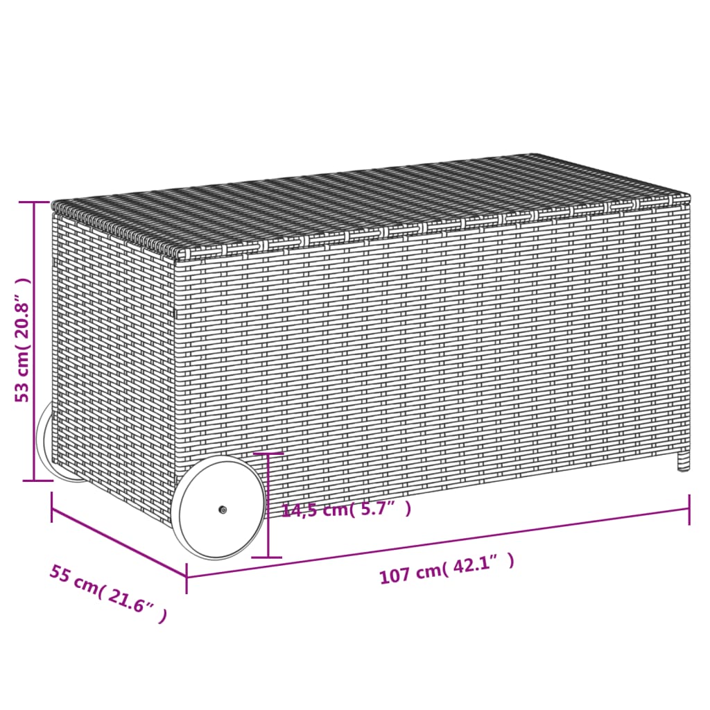 Tuinbox met wielen 190 L poly rattan bruin