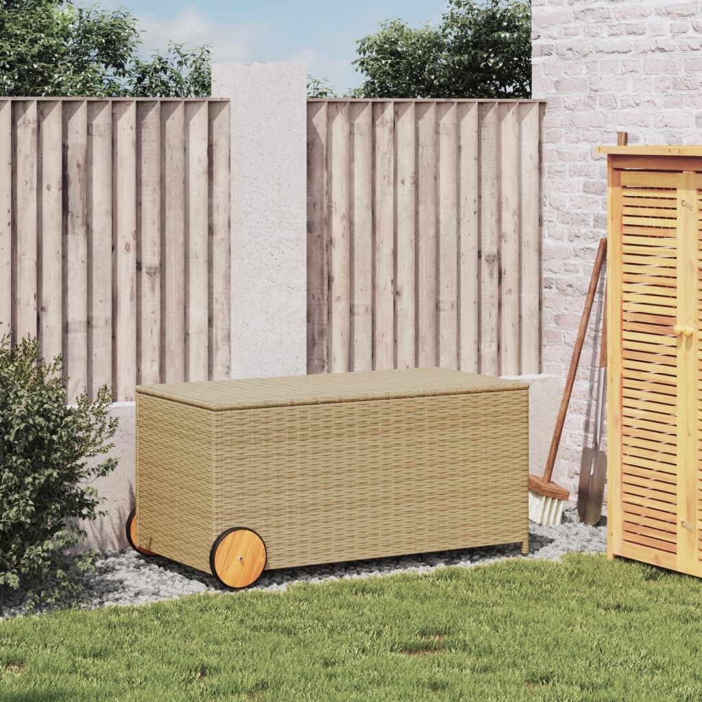 Tuinbox Met Wielen 190 L Poly Rattan 107 x 55 x 50/53 cm Gemengd beige