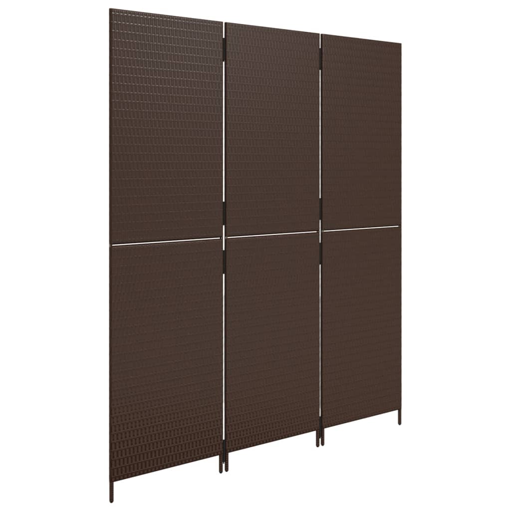 Kamerscherm 3 Panelen Poly Rattan Bruin 147 x 180 cm Dichtgeweven