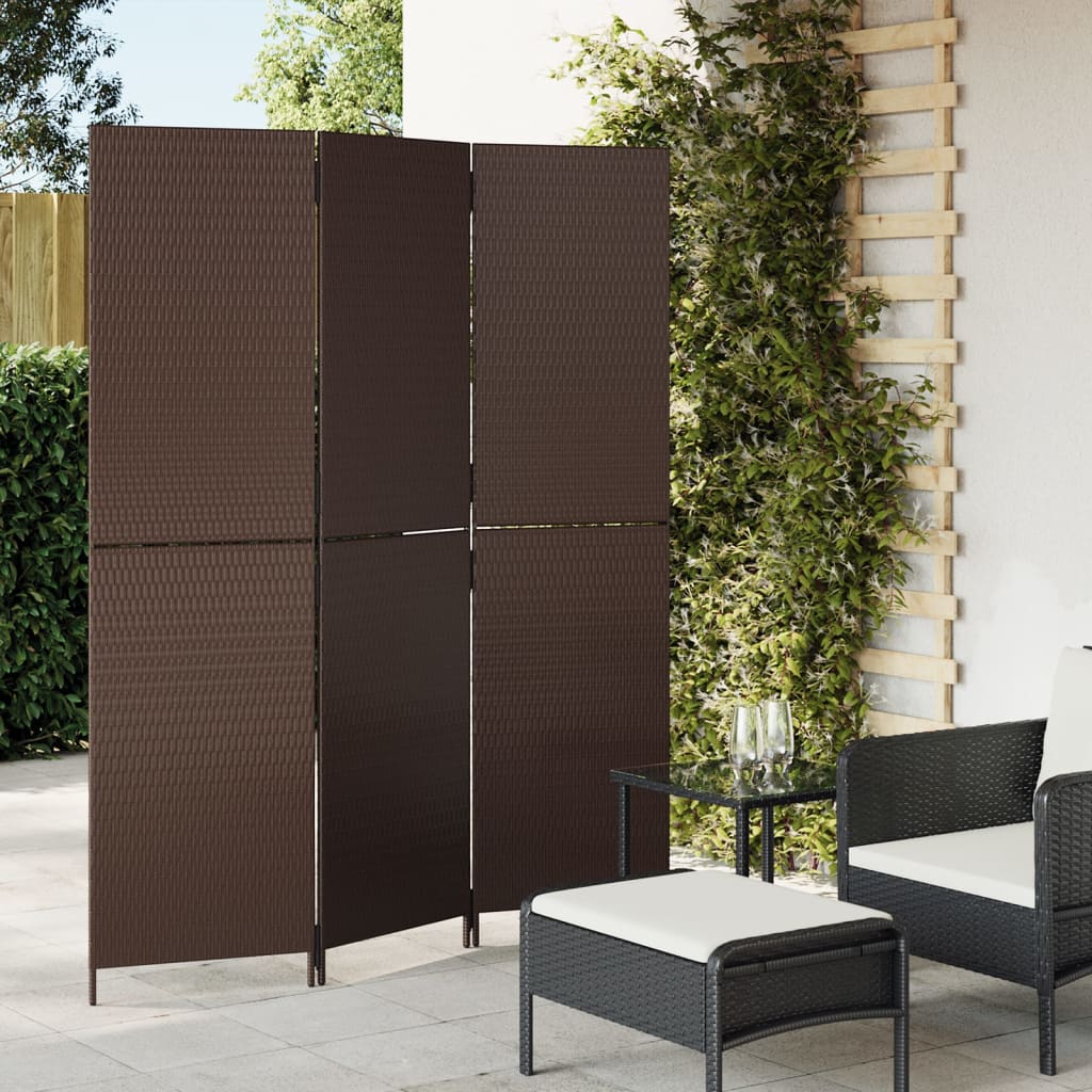 Kamerscherm 3 Panelen Poly Rattan Bruin 147 x 180 cm Dichtgeweven