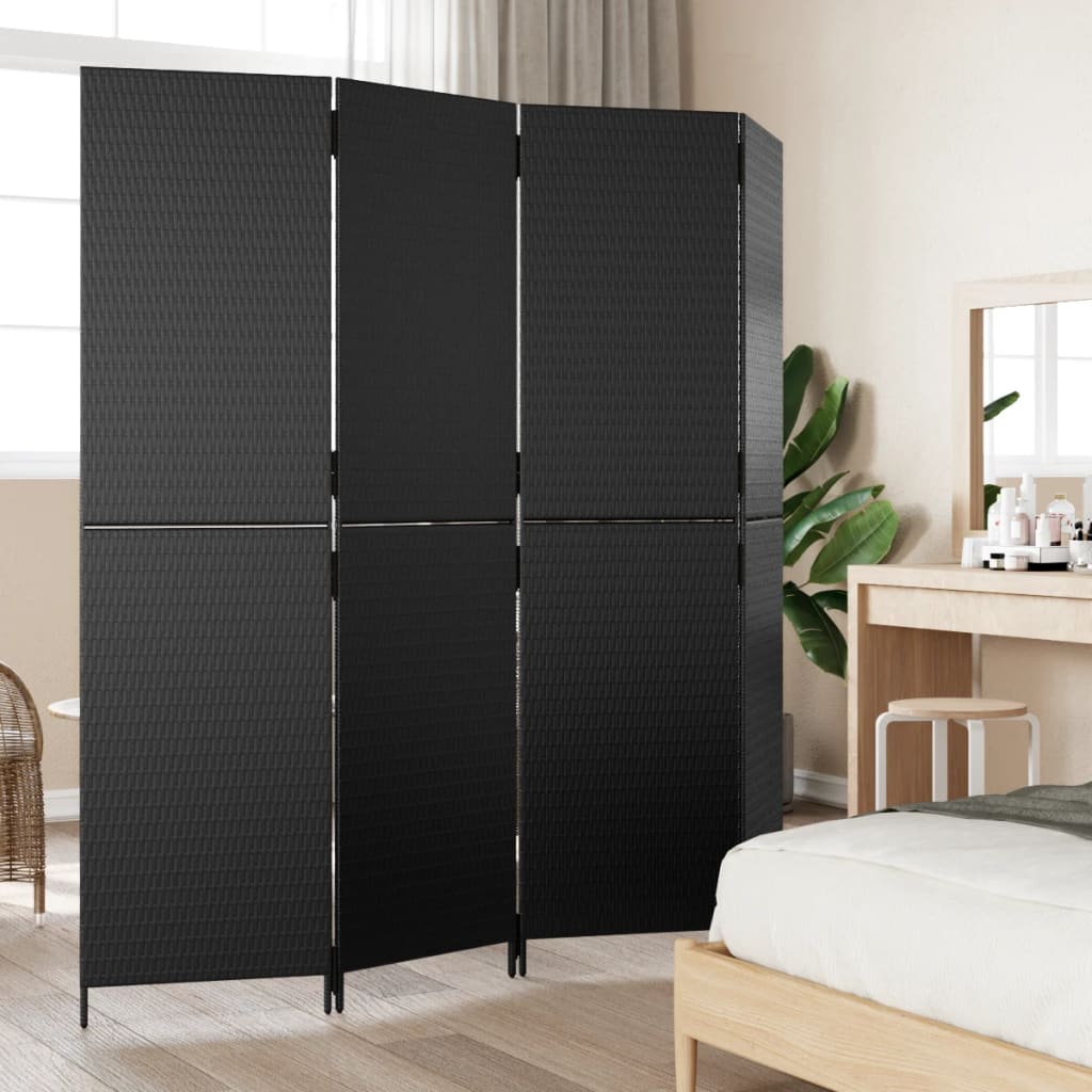 Kamerscherm 4 Panelen Poly Rattan Zwart 196 x 180 cm Dichtgeweven