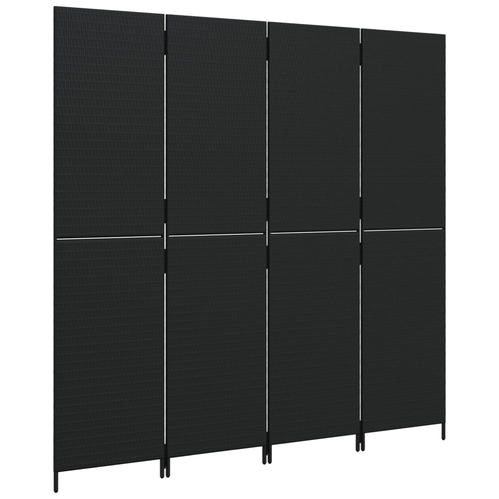 Kamerscherm 4 Panelen Poly Rattan Zwart 196 x 180 cm Dichtgeweven