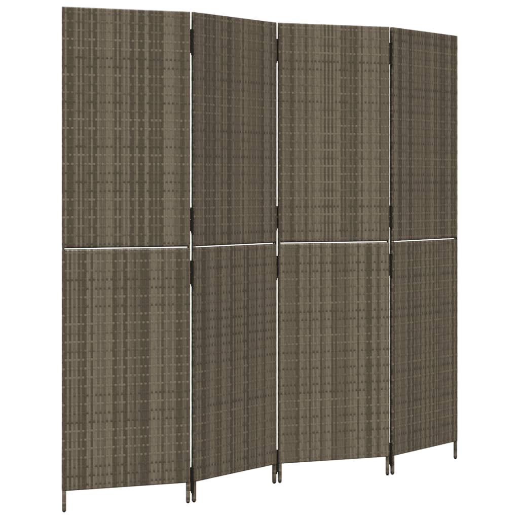 Kamerscherm 4 Panelen Poly Rattan Grijs 196 x 180 cm Dichtgeweven