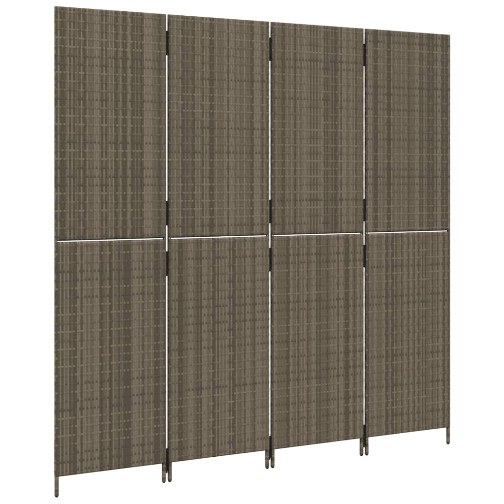 Kamerscherm 4 Panelen Poly Rattan Grijs 196 x 180 cm Dichtgeweven