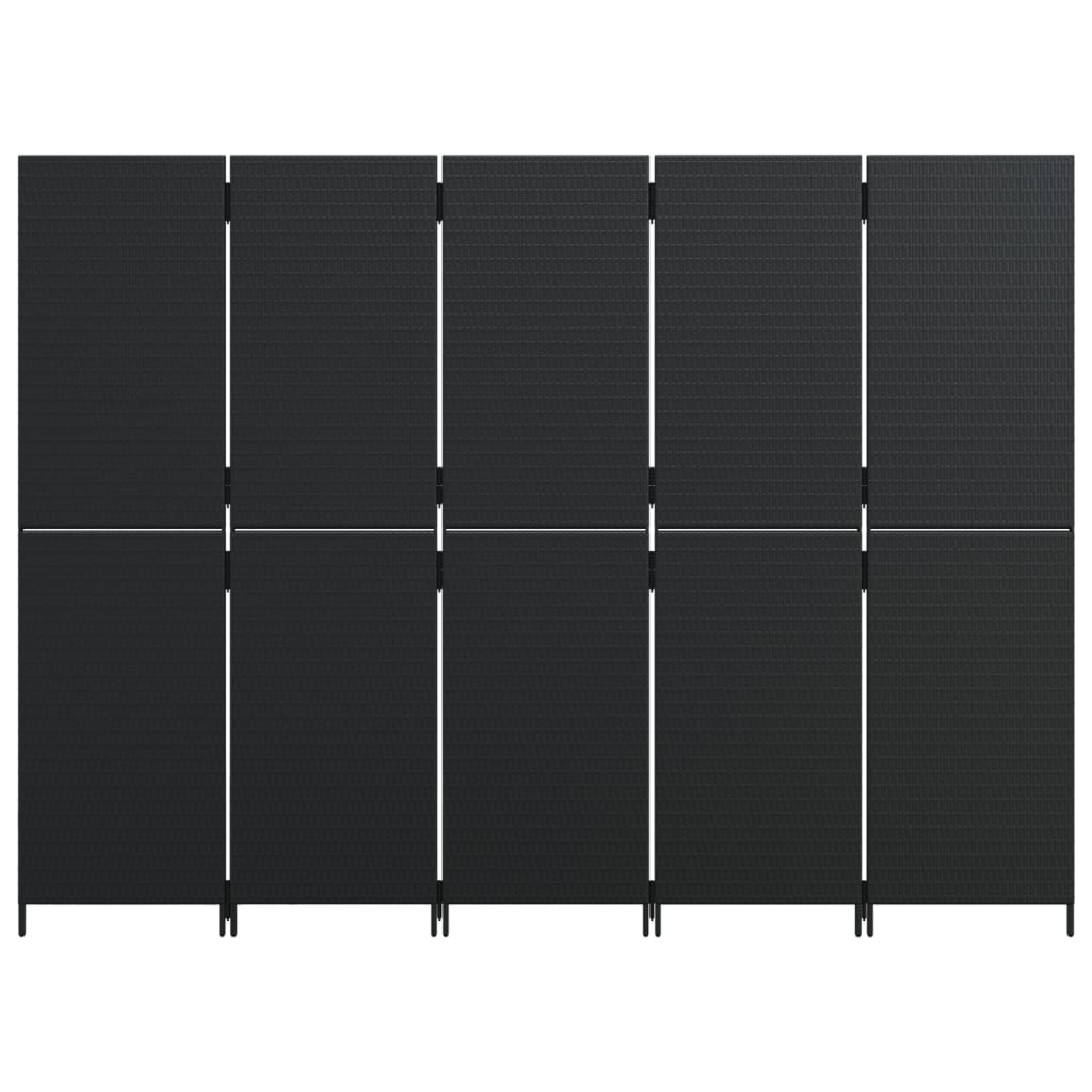 Kamerscherm 5 Panelen Poly Rattan Zwart 245 x 180 cm Dichtgeweven