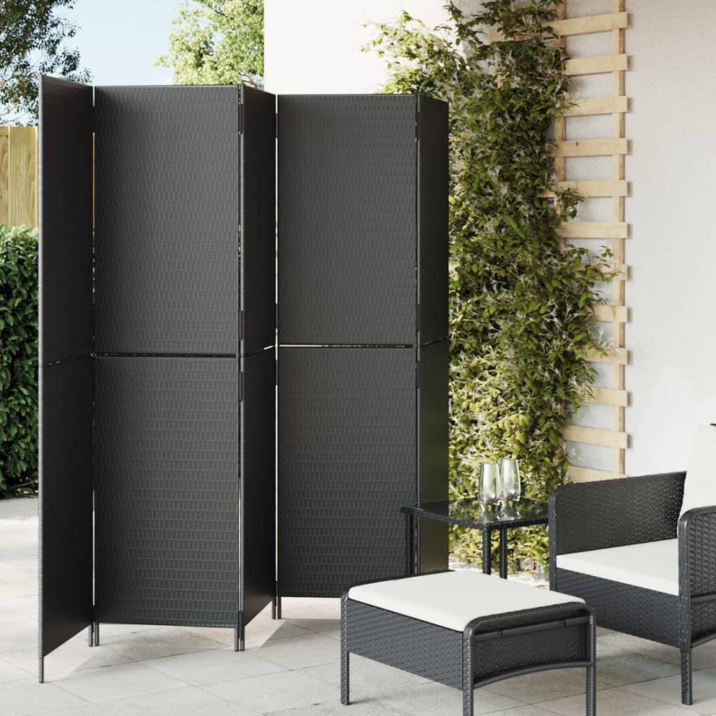 Kamerscherm 5 Panelen Poly Rattan Zwart 245 x 180 cm Dichtgeweven