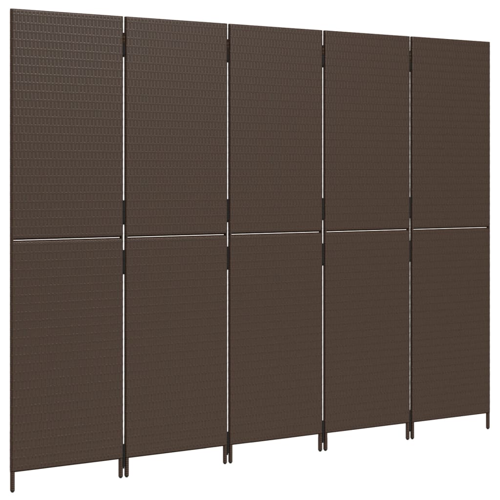 Kamerscherm 5 Panelen Poly Rattan Bruin 245 x 180 cm Dichtgeweven