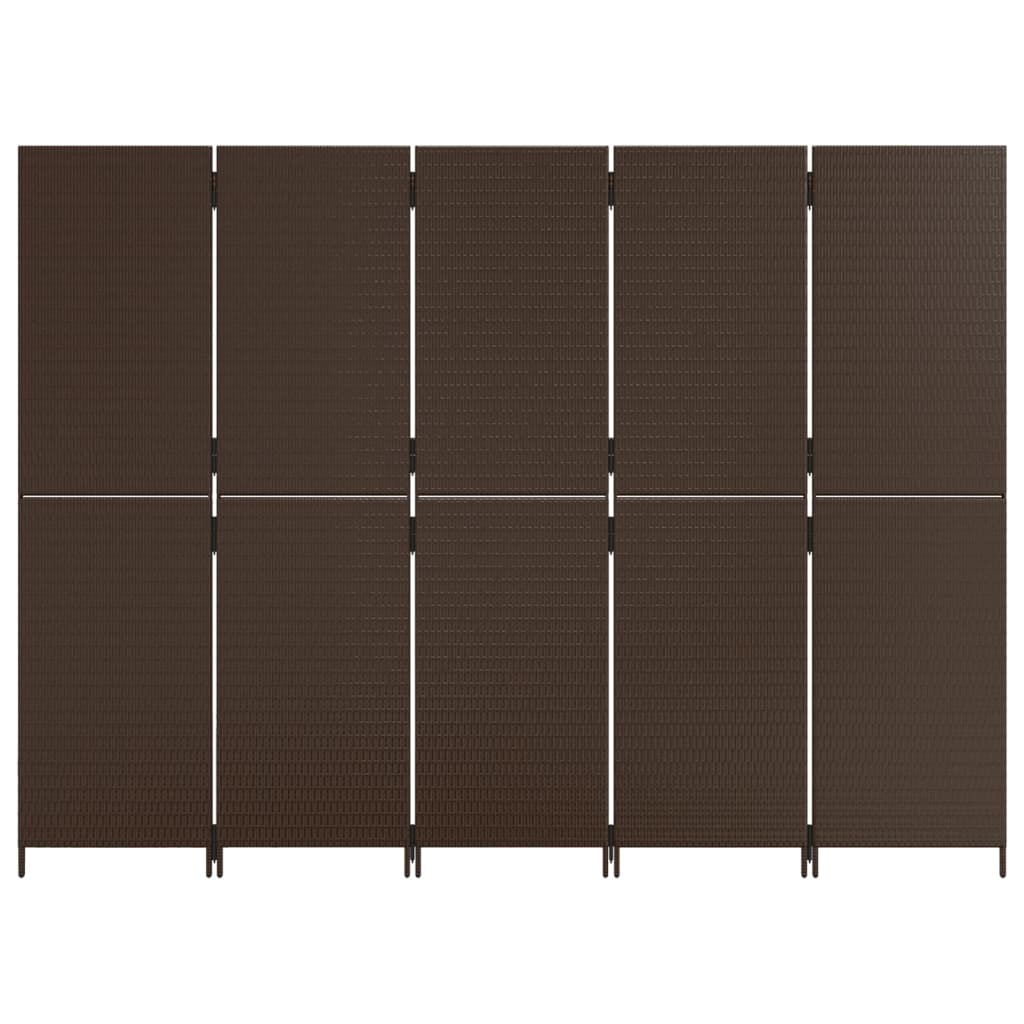 Kamerscherm 5 Panelen Poly Rattan Bruin 245 x 180 cm Dichtgeweven