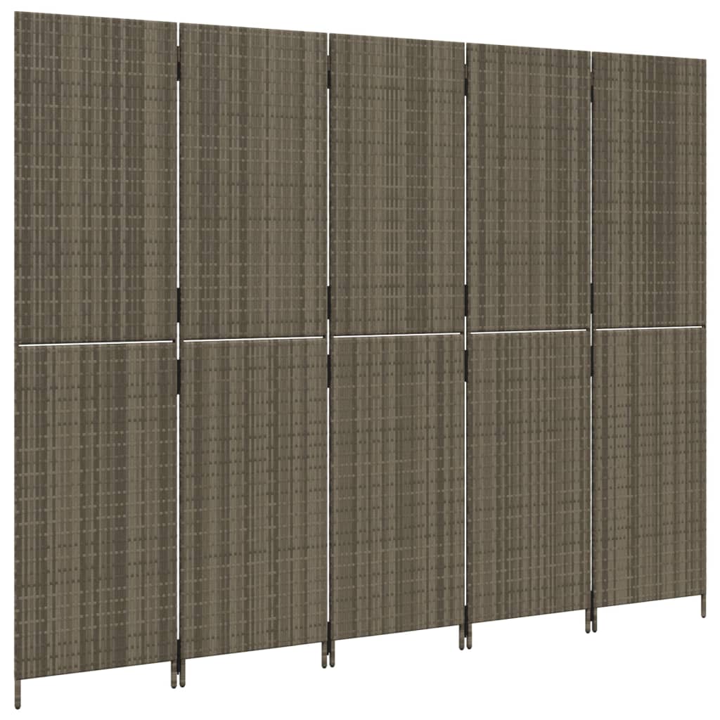 Kamerscherm 5 Panelen Poly Rattan Grijs 245 x 180 cm Dichtgeweven