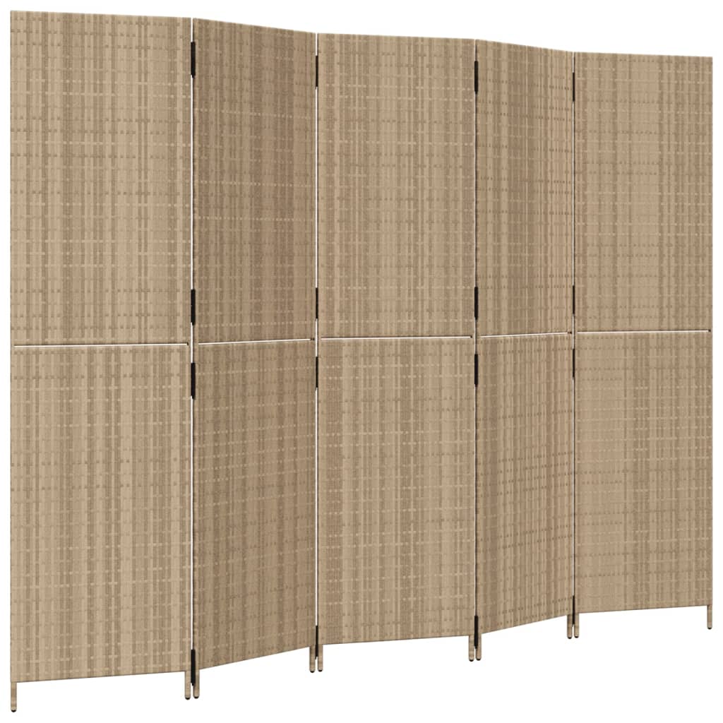 Kamerscherm 5 Panelen Poly Rattan Beige 245 x 180 cm Dichtgeweven