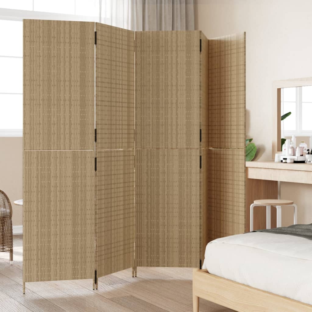 Kamerscherm 5 Panelen Poly Rattan Beige 245 x 180 cm Dichtgeweven