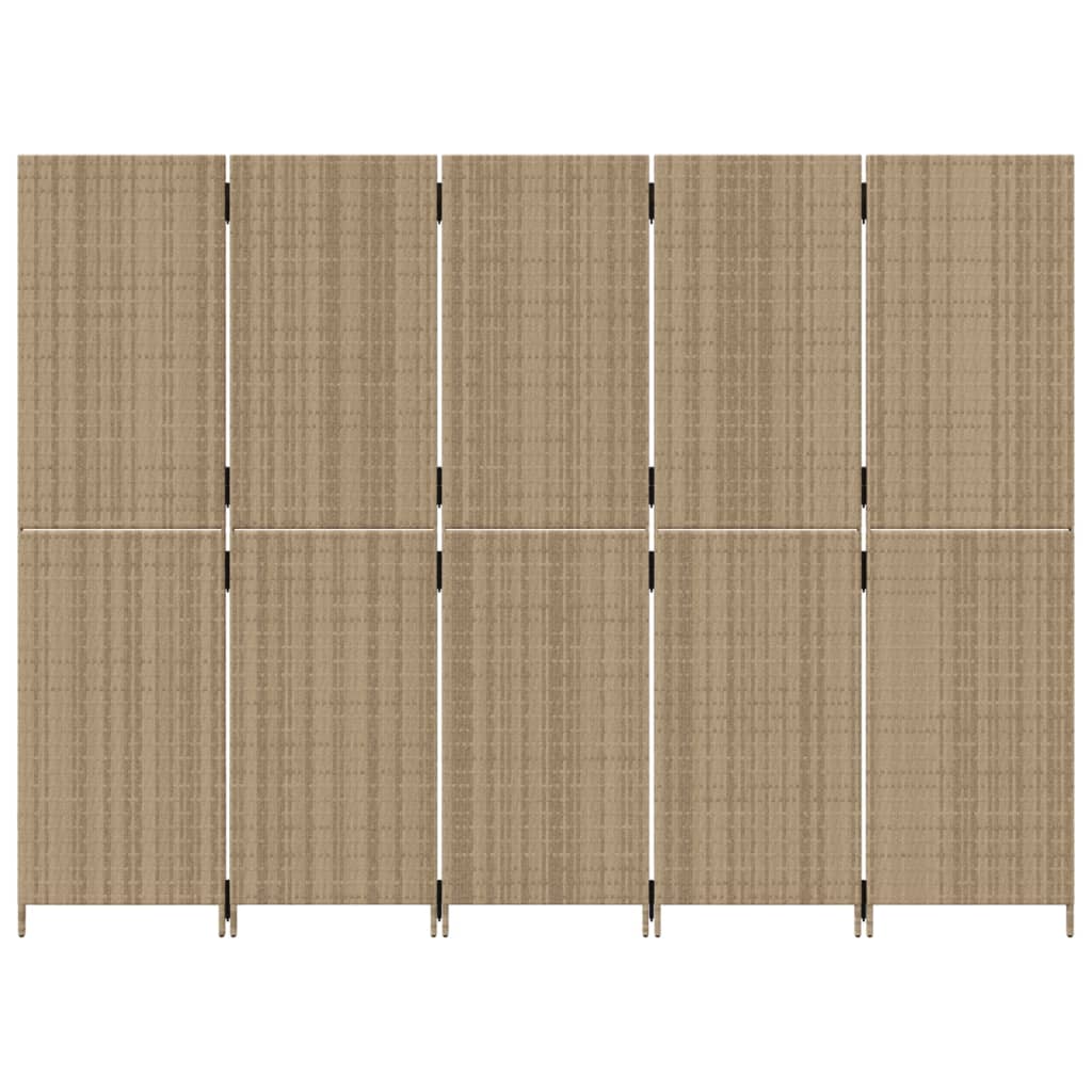 Kamerscherm 5 Panelen Poly Rattan Beige 245 x 180 cm Dichtgeweven