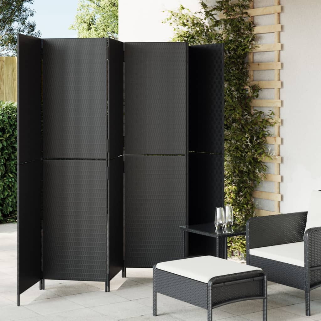 Kamerscherm 6 Panelen Poly Rattan Zwart 294 x 180 cm Dichtgeweven