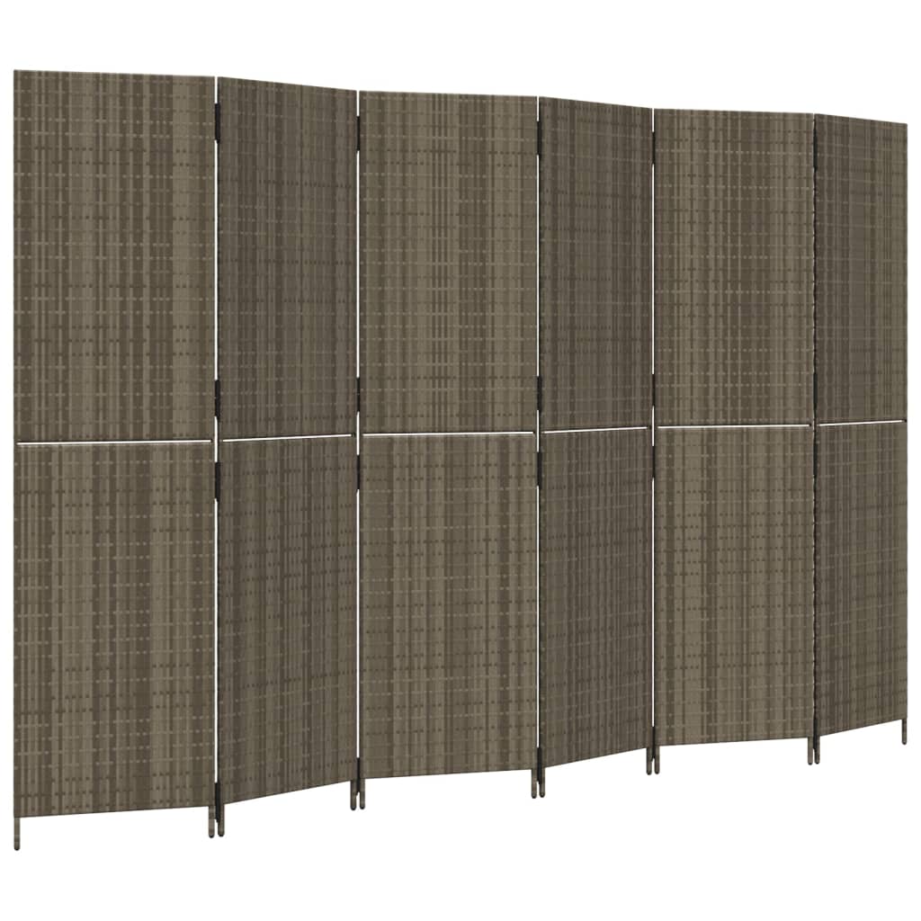 Kamerscherm 6 Panelen Poly Rattan Grijs 294 x 180 cm Dichtgeweven