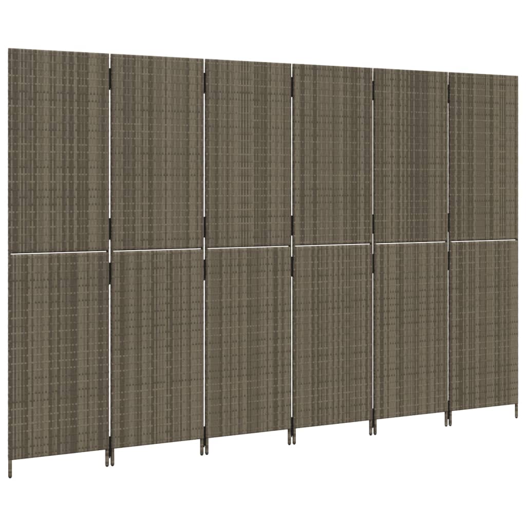 Kamerscherm 6 Panelen Poly Rattan Grijs 294 x 180 cm Dichtgeweven