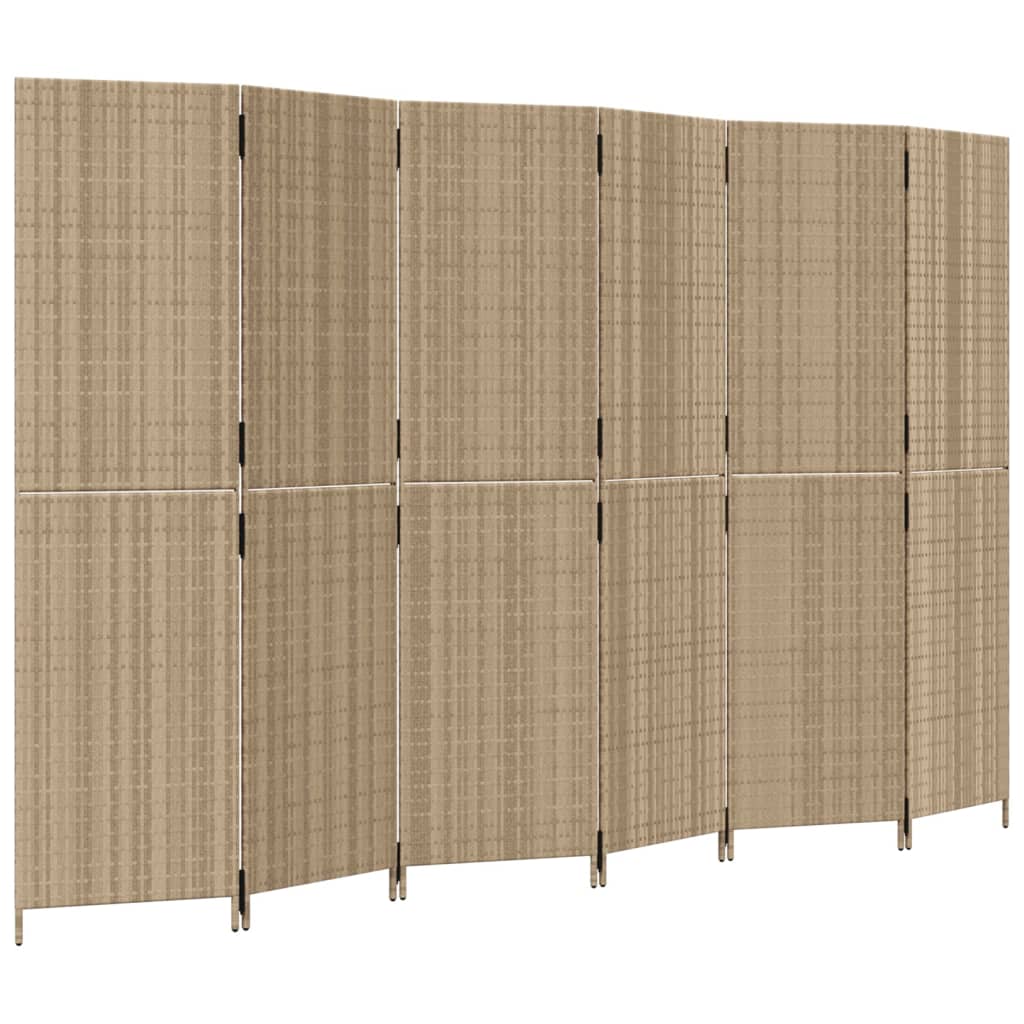 Kamerscherm 6 Panelen Poly Rattan Beige 294 x 180 cm Dichtgeweven