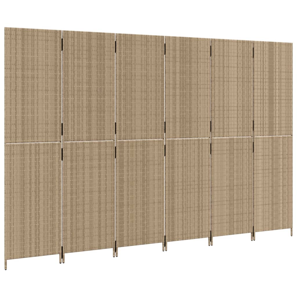 Kamerscherm 6 Panelen Poly Rattan Beige 294 x 180 cm Dichtgeweven