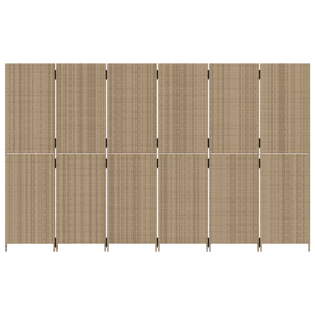 Kamerscherm 6 Panelen Poly Rattan Beige 294 x 180 cm Dichtgeweven