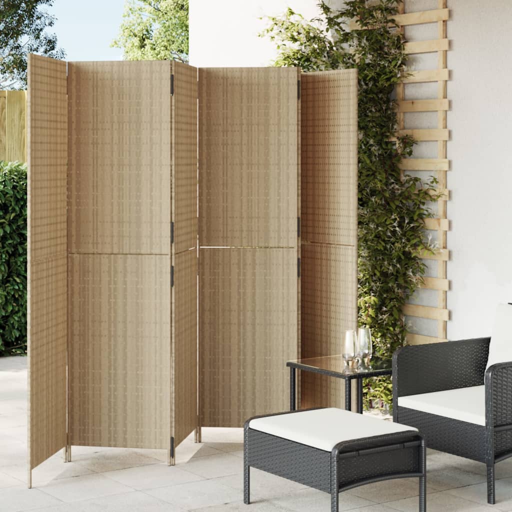 Kamerscherm 6 Panelen Poly Rattan Beige 294 x 180 cm Dichtgeweven