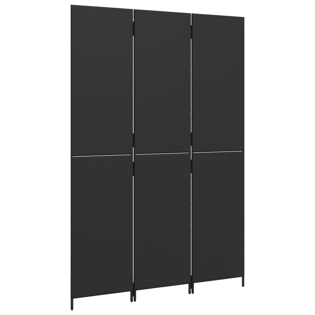 Kamerscherm 3 Panelen Poly Rattan Zwart 147 x 200 cm Dichtgeweven