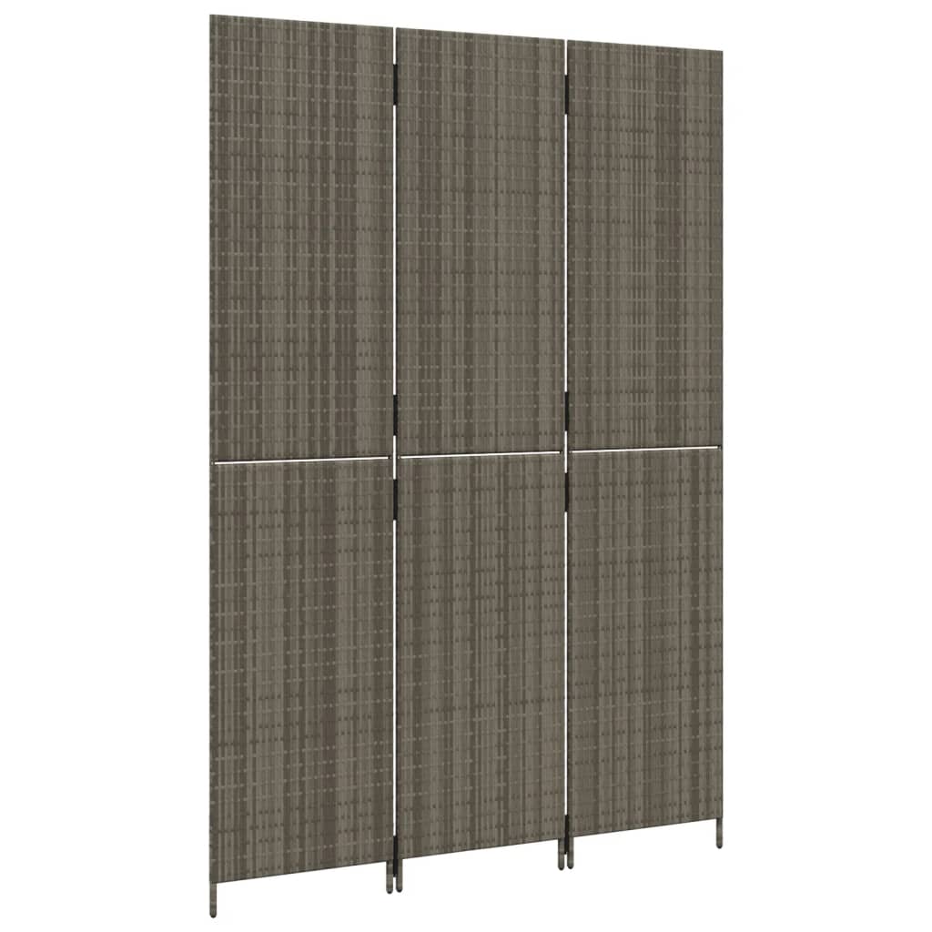 Kamerscherm 3 Panelen Poly Rattan Grijs 147 x 200 cm Dichtgeweven