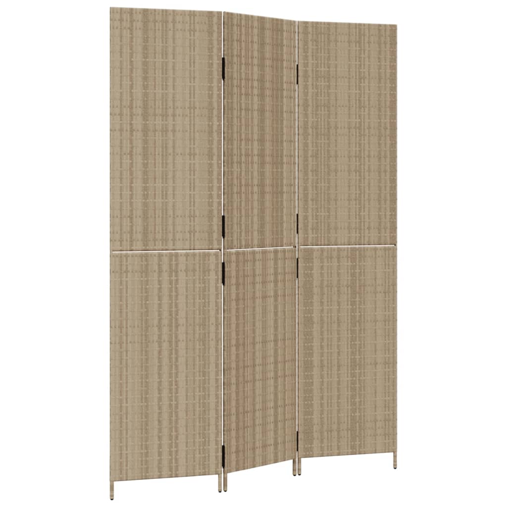 Kamerscherm 3 Panelen Poly Rattan Beige 147 x 200 cm Dichtgeweven