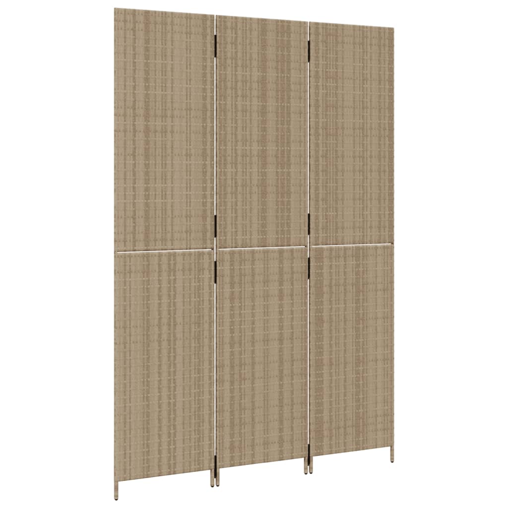 Kamerscherm 3 Panelen Poly Rattan Beige 147 x 200 cm Dichtgeweven