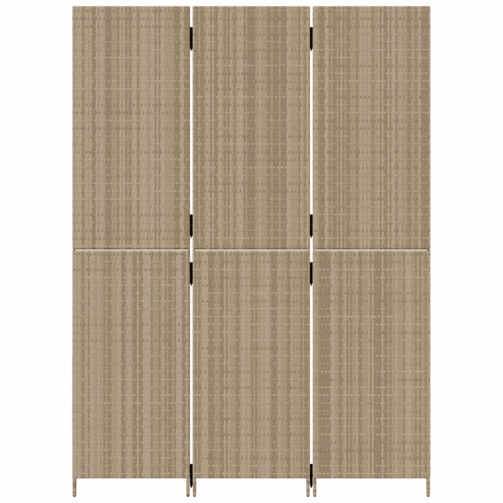 Kamerscherm 3 Panelen Poly Rattan Beige 147 x 200 cm Dichtgeweven