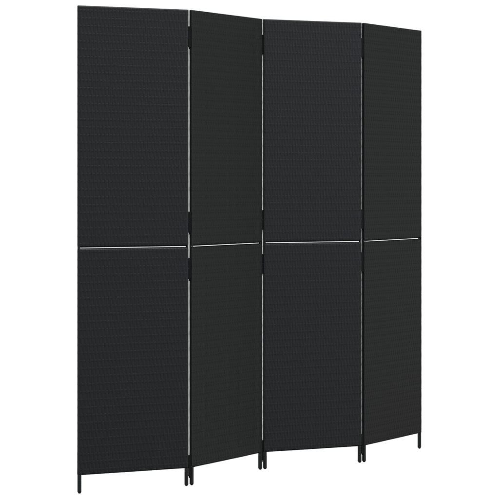 Kamerscherm 4 Panelen Poly Rattan Zwart 196 x 200 cm Dichtgeweven