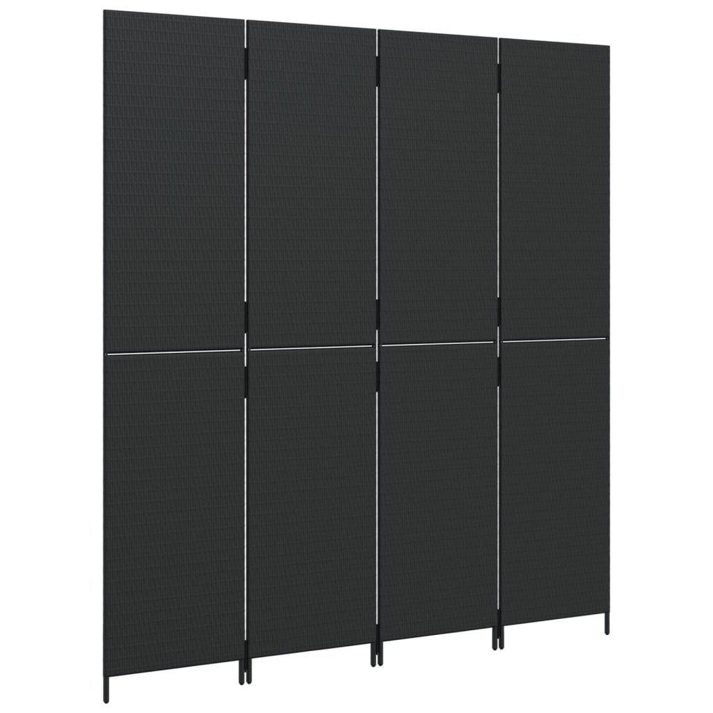 Kamerscherm 4 Panelen Poly Rattan Zwart 196 x 200 cm Dichtgeweven