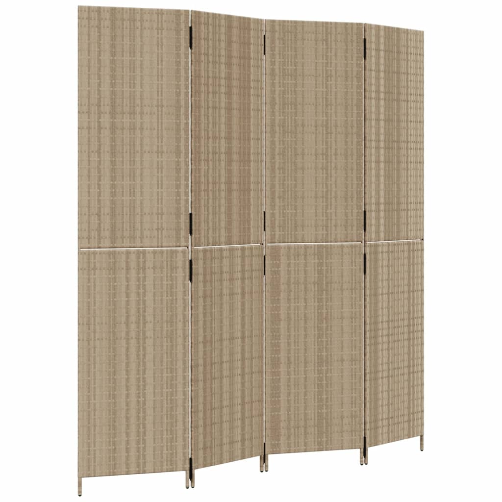 Kamerscherm 4 Panelen Poly Rattan Beige 196 x 200 cm Dichtgeweven