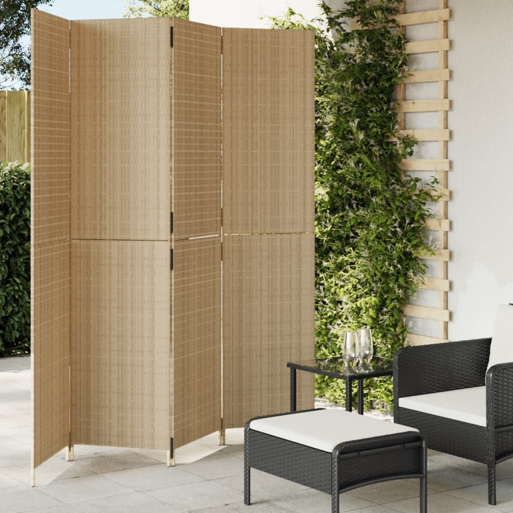 Kamerscherm 4 Panelen Poly Rattan Beige 196 x 200 cm Dichtgeweven