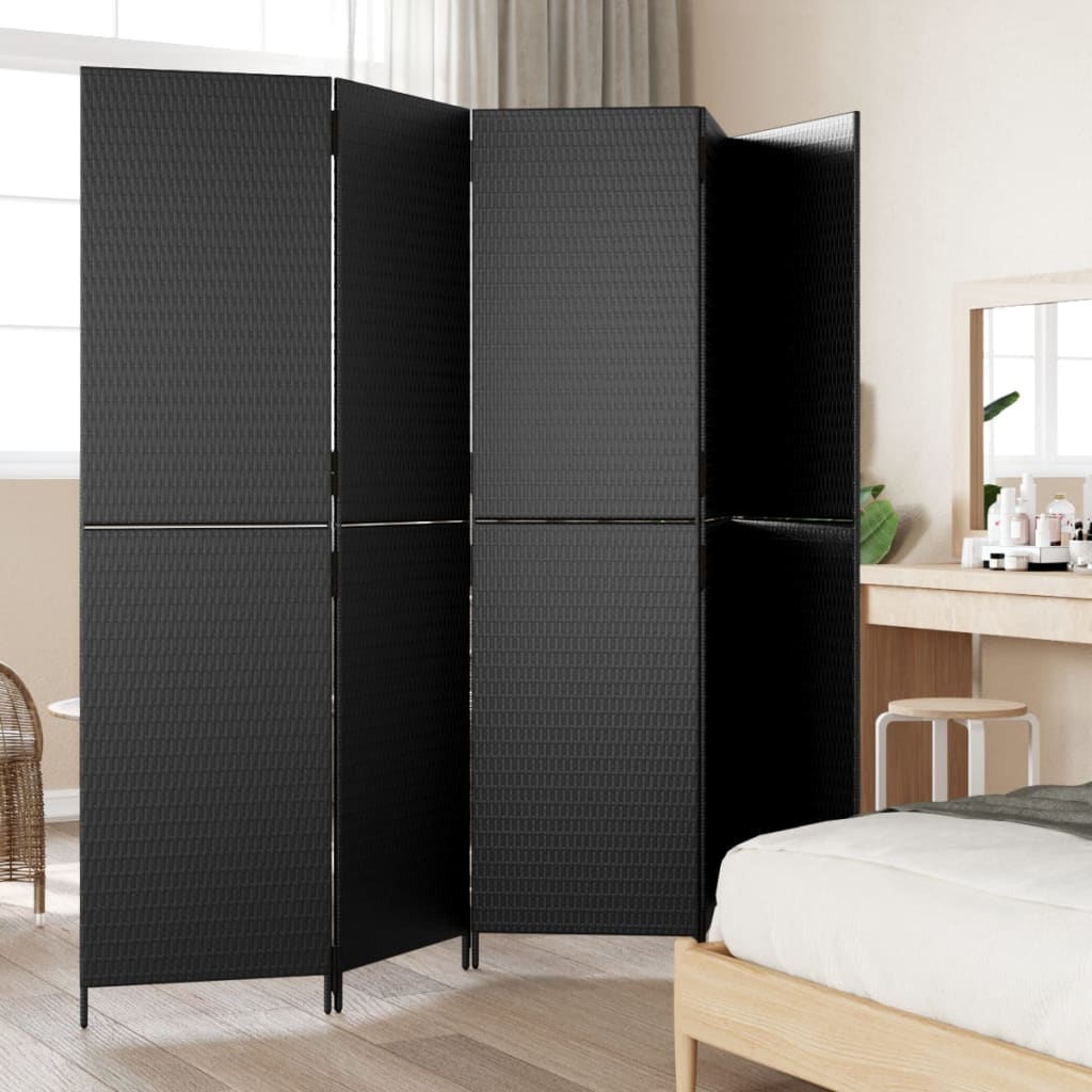 Kamerscherm 5 Panelen Poly Rattan Zwart 245 x 200 cm Dichtgeweven