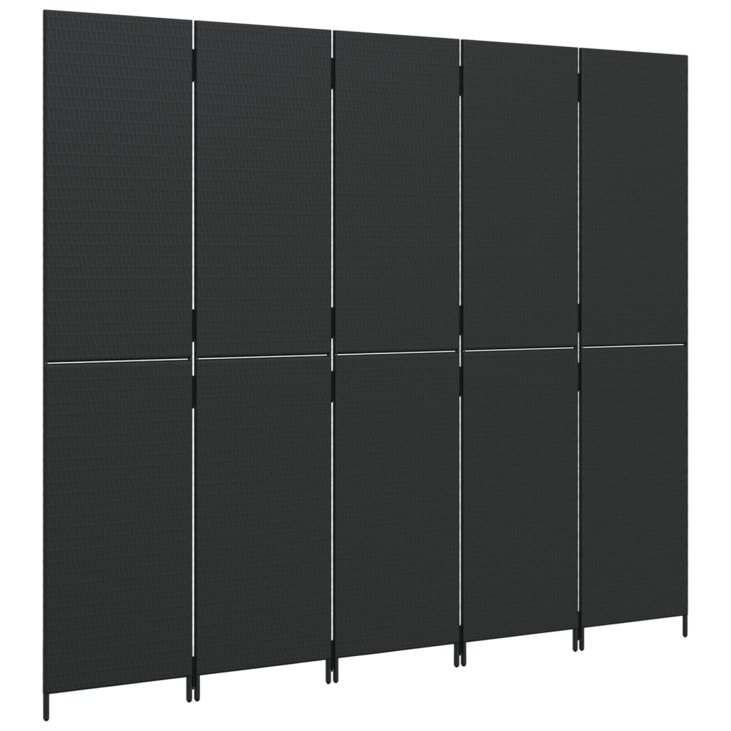 Kamerscherm 5 Panelen Poly Rattan Zwart 245 x 200 cm Dichtgeweven