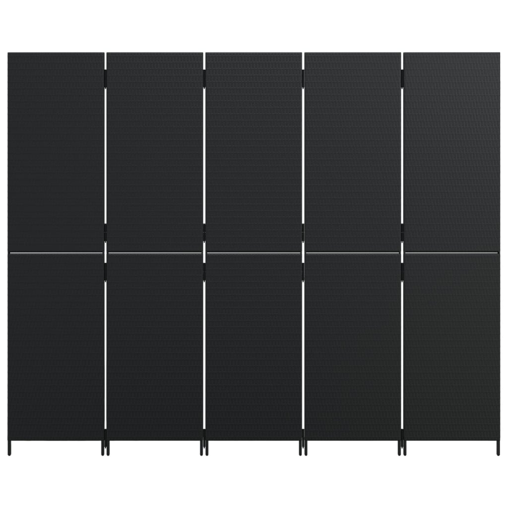 Kamerscherm 5 Panelen Poly Rattan Zwart 245 x 200 cm Dichtgeweven