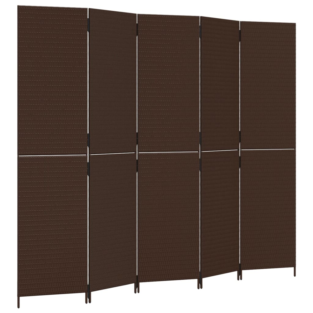 Kamerscherm 5 Panelen Poly Rattan Bruin 245 x 200 cm Dichtgeweven