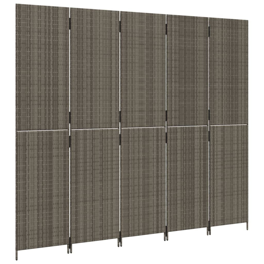 Kamerscherm 5 Panelen Poly Rattan Grijs 245 x 200 cm Dichtgeweven