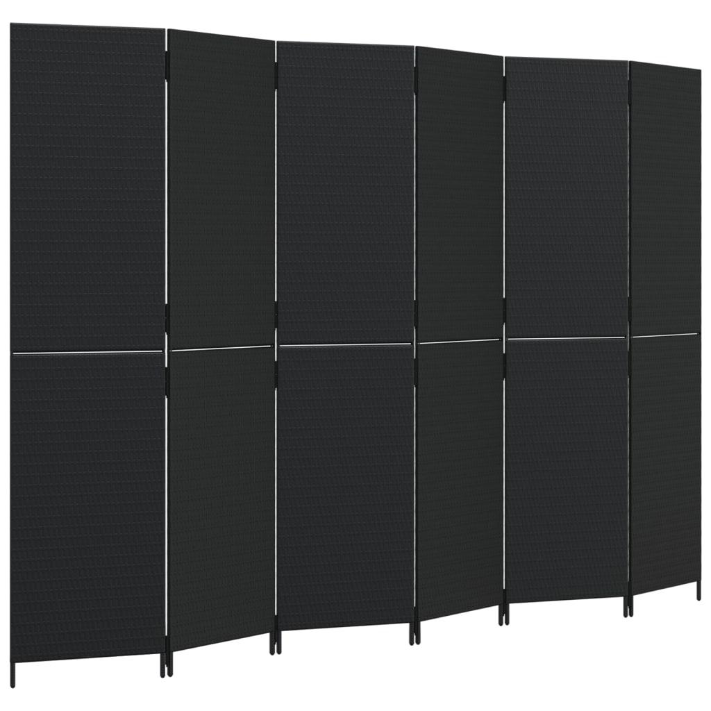 Kamerscherm 6 Panelen Poly Rattan Zwart 294 x 200 cm Dichtgeweven